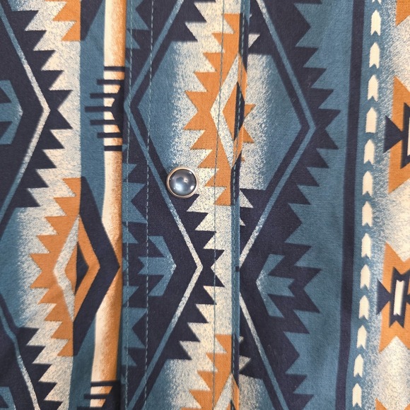 NWT Wrangler Checotah Western Shirt Medium Blue Tan Aztec Southwest Pearl Snap - Picture 7 of 15